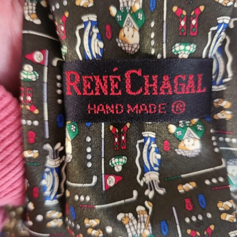 Rene Chagall Hand Made‎ Golf Pattern Silk Necktie Mens Accessory